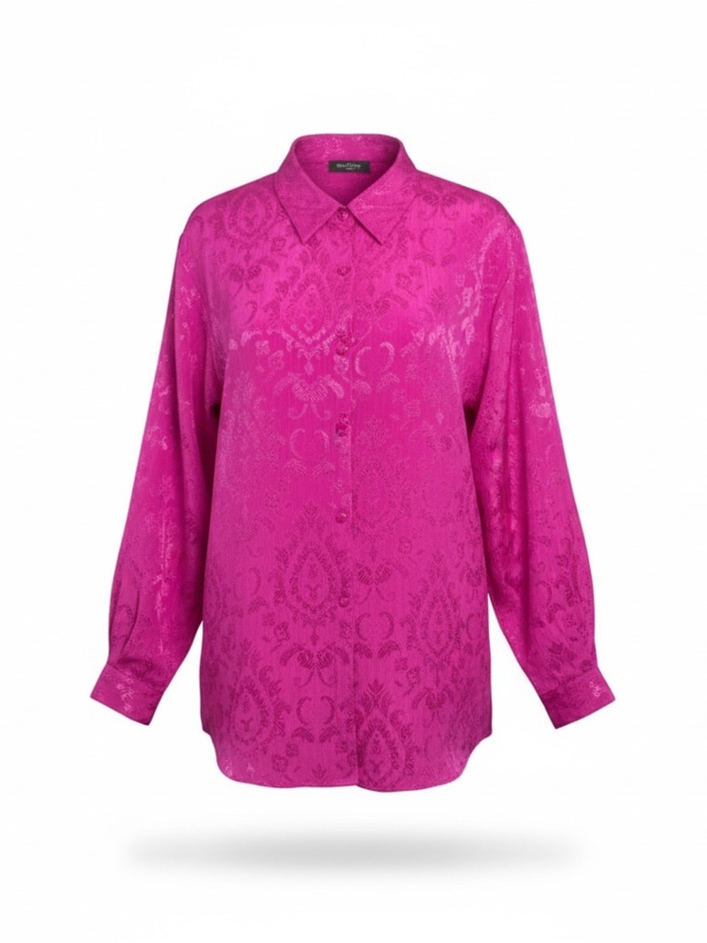 Vintage Hot Pink Jacquard Knot Button Down Size 2X Hong Kong Made Y2K Streetwear
